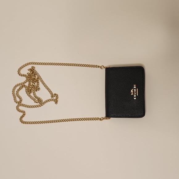 Coach Women's Black/Gold Mini Wallet on a Chain - Picture 2 of 14